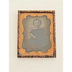 Antique Victorian Tintype Photograph Child Ornate Frame Civil War Era 1800s